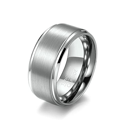 Lieson Wolfram Ring Ehering, Einfach Matt Gebürstet 10MM Verlobungsringe Freundschaftsringe Hochzeitsringe Partnerringe für Herren Silber Gr.60 (19.1) von Lieson