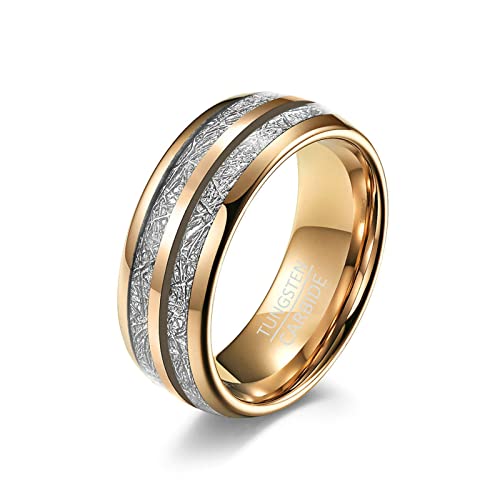 Lieson Wolfram Ring Herren Damen, 8MM Poliert Doppelrillen Silberfolie Verlobungsringe Eheringe Hochzeitsringe Partnerringe für Herren Damen Rosegold Größe 60 (19.1) von Lieson