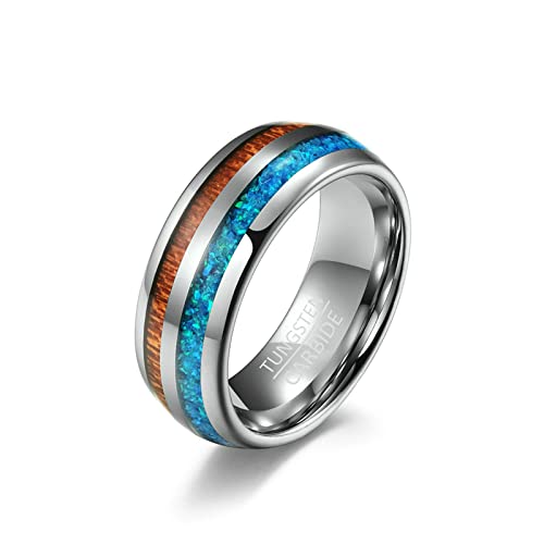 Lieson Wolfram Ring Partnerringe, 8MM Holz Opal Verlobungsringe Freundschaftsringe Eheringe Hochzeitsringe für Herren Silber Größe 62 (19.7) von Lieson