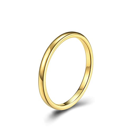 Lieson Wolfram Ring Partnerringe, Dünn 2MM Poliert Stapelring Verlobungsringe Freundschaftsringe Eheringe Hochzeitsringe für Herren Damen Gold Gr.52 (16.6) von Lieson