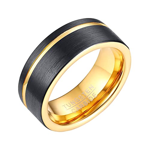 Lieson Wolfram Ring Partnerringe Schwarz Gold, Verlobungsring Herren Gebürstet 8MM Ring Gravur Personalisiert Größe 62 (19.7) von Lieson