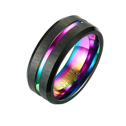 Lieson Wolfram Ringe Herren Schwarz Bunt, Verlobungsringe Herren Gebürstet 8MM Rund Mit Linie Ring Gravur Personalisiert Größe 67 (21.3) von Lieson