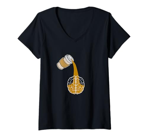Damen Kaffee fürs Gehirn Lustiger Kaffeeliebhaber, der das Gehirn einschenkt T-Shirt mit V-Ausschnitt Damen Kaffee fürs Gehirn Lustiger Kaffeeliebhaber, der das Gehirn einschenkt T-Shirt mit V-Ausschnitt von Life Begins After Coffee Vibes