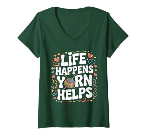 Damen Funny Life Happens Garn hilft lustiges Häkeldesign T-Shirt mit V-Ausschnitt Damen Funny Life Happens Garn hilft lustiges Häkeldesign T-Shirt mit V-Ausschnitt von Life Happens Yarn Helps Funny Crochet Design Funny