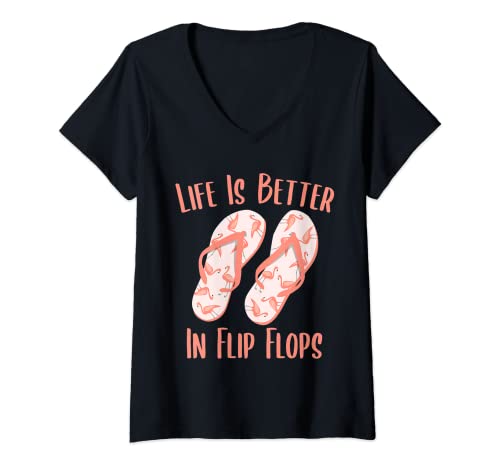Damen Life Is Better In Flip Flops Flamingo Strand Urlaub Geschenk T-Shirt mit V-Ausschnitt Damen Life Is Better In Flip Flops Flamingo Strand Urlaub Geschenk T-Shirt mit V-Ausschnitt von Life Is Better In Flip Flops Gifts