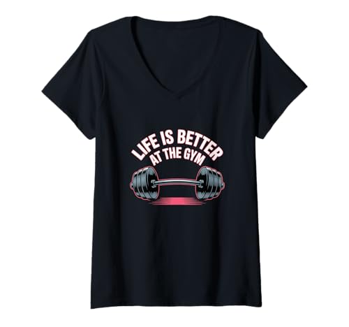 Damen Retro Gym Humor Life is Better with Hanteln Love Hantel T-Shirt mit V-Ausschnitt Damen Retro Gym Humor Life is Better with Hanteln Love Hantel T-Shirt mit V-Ausschnitt von Life Is Better With Dumbbells Love Dumbbell Shirt