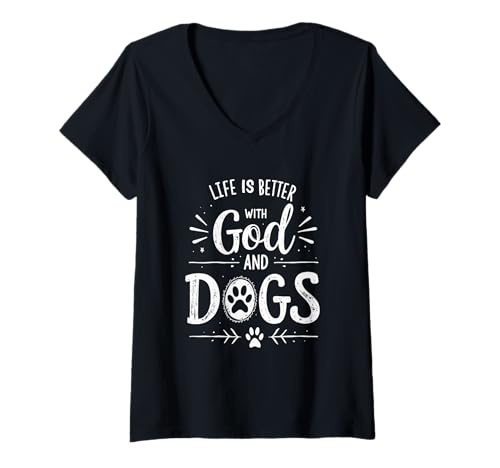 Damen Das Leben ist besser mit Gott und Hunden T-Shirt mit V-Ausschnitt Damen Das Leben ist besser mit Gott und Hunden T-Shirt mit V-Ausschnitt von Life Is Better With God And Dogs Apparels