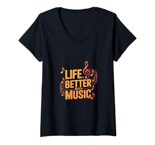 Damen Life is Better with Music Musiker Lustige Musiknoten Memes T-Shirt mit V-Ausschnitt Damen Life is Better with Music Musiker Lustige Musiknoten Memes T-Shirt mit V-Ausschnitt von Life Is Better With Music Lover Funny Music Note