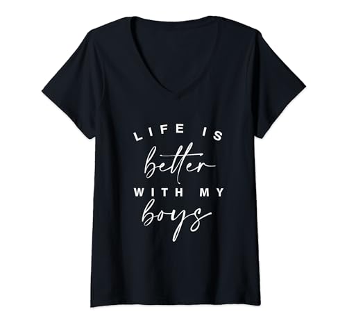 Damen „Life Is Better With My Boys Mother“ -Geschenk T-Shirt mit V-Ausschnitt von Life Is Better With My Boys Mother Gift