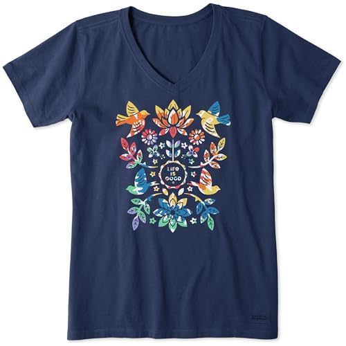 Life is Good Crusher-Lite T-Shirt für Damen, kurzärmelig, Baumwolle, Grafik-T-Shirt, Folk Art Garden Tie Dye, tiefdunkelblau, Klein Life is Good Crusher-Lite T-Shirt für Damen, kurzärmelig, Baumwolle, Grafik-T-Shirt, Folk Art Garden Tie Dye, tiefdunkelblau, Klein von Life Is Good