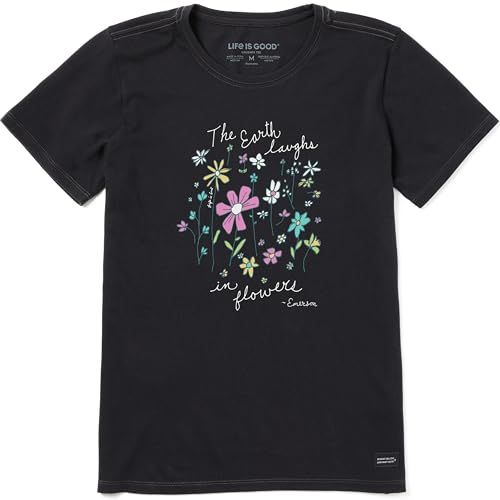 Life is Good Damen Standard Crusher T-Shirt, kurzärmelig, Baumwolle, Grafik-T-Shirt, Earth Laughs in Wildflowers, Tiefschwarz von Life Is Good