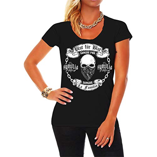 Damen Girls T-Shirt La Familia Blut für Blut Blood Gang Streetwear Totenkopf von Life Is Pain