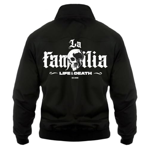 Herren Harrington Jacke La Familia Life & Death biker streetwear familie fighter (mit Rückendruck) Größe S - 5XL von Life Is Pain