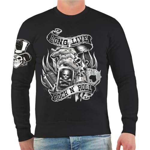 Herren Pullover Sweatshirt Long live Rockn Roll Oldschool Biker Lifestyle Cash von Life Is Pain