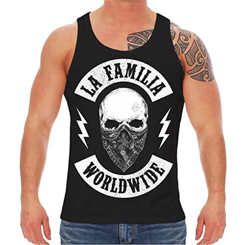 Herren Tank Top Muskelshirt La Familia Worldwide Crime Totenkopf Life Tattoo von Life Is Pain