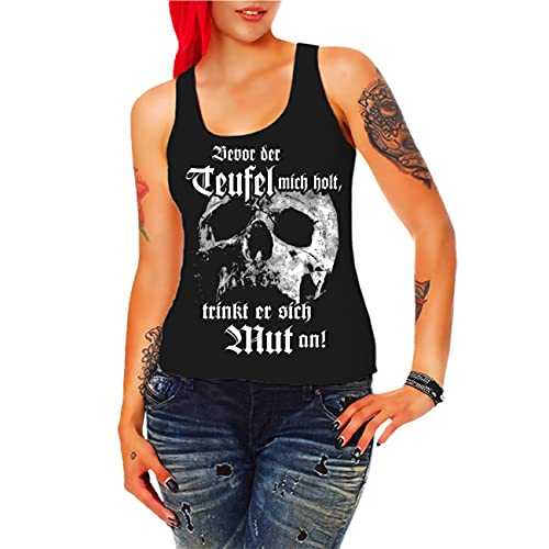 Life Is Pain Damen Tank Top Totenkopf Motiv Bevor der Teufel Mich Holt schwarz Black von Life Is Pain