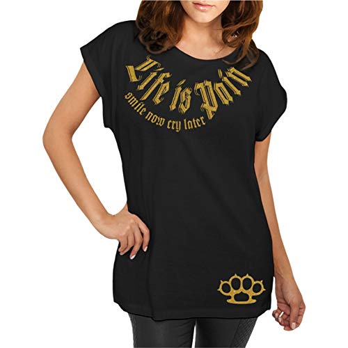 Life Is Pain Frauen und Damen T-Shirt Smile Now cry Later Gold Serie Größe XS - 5XL von Life Is Pain