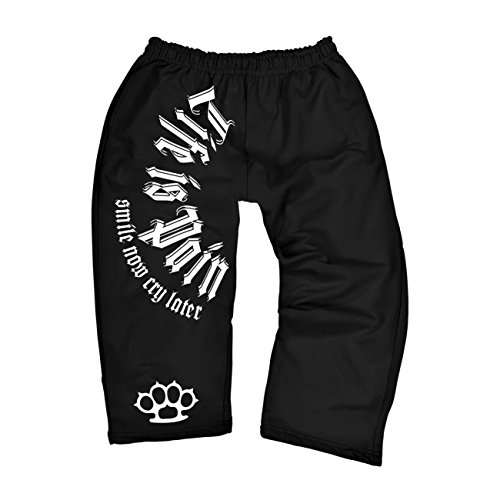Life Is Pain Herren Dreiviertel 3/4 Jogginghose White Trash Fight Tattoo Label von Life Is Pain