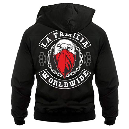 Life Is Pain Herren Harringtonjacke mit Kapuze La Familia Germany WORLDWIDE Patch jacke von Life Is Pain