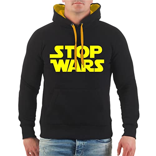 Life Is Pain Herren Kapuzenpullover Stop Wars Neongelb Statement for Freedom Peace von Life Is Pain