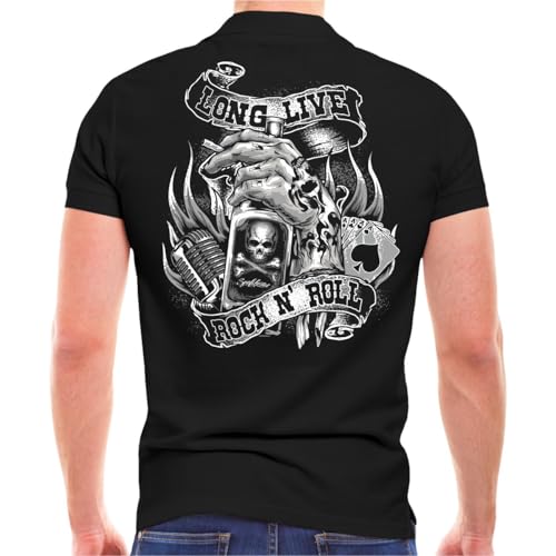 Life Is Pain Herren Poloshirt Polohemd Long live Rockn Roll Rockabilly Motive Männer Men Man von Life Is Pain