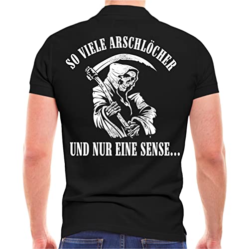 Life Is Pain Herren Poloshirt Polohemd Totenköpfe Skull Motiv mit Sense Stinkefinger Spruch (mit Rückendruck) Größe M - 5XL von Life Is Pain