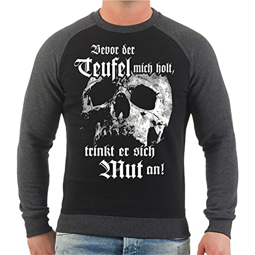 Life Is Pain Herren Pullover Sweatshirt Totenkopf Sprüche Motiv Bevor der Teufel Mich Holt von Life Is Pain