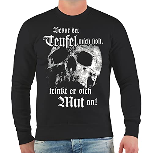 Life Is Pain Herren Pullover Sweatshirt Totenkopf Sprüche Motiv Bevor der Teufel Mich Holt von Life Is Pain