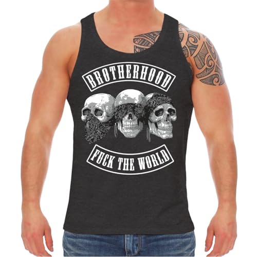 Life Is Pain Herren Trägershirt Muskelshirt Totenköpfe Patch Größe S - 5XL Biker mc Supporter von Life Is Pain