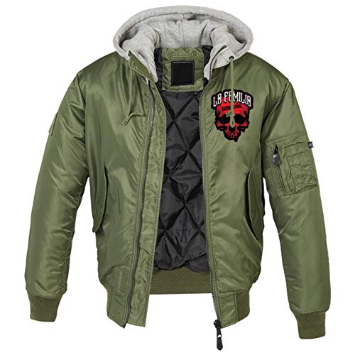 Life Is Pain Männer und Herren MA1 Bomberjacke mit Kapuze gefüttert Winter Version La Familia FCK GODLESS Größe S bis 5XL von Life Is Pain