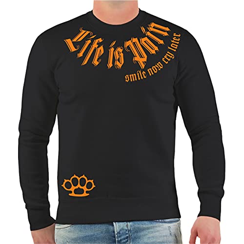 Herren Pullover Sweatshirt Smile Now cry Later ORANGE Tattoo Pain von Life Is Pain