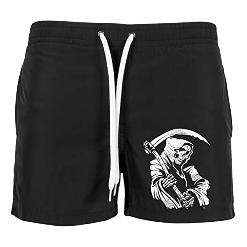 Life Is Pain Männer halblange Badehose Swim Shorts Totenkopf Sensenmann Größe M bis 3XL von Life Is Pain