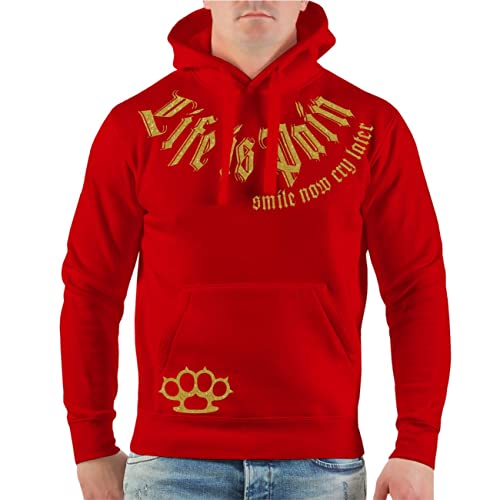 Life Is Pain Men Hoodies Kapuzenpullover Rücken WUNSCHTEXT Text Name Gold Größe S - 4XL von Life Is Pain