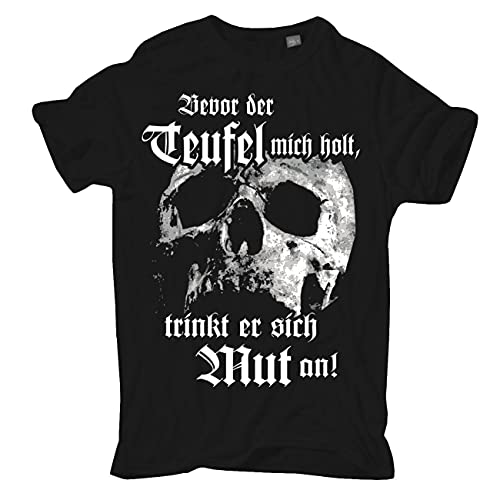 Life Is Pain Übergrößen Herren Tshirt Spruch Bevor der Teufel Mich Holt trinkt er Sich Mut an von Life Is Pain