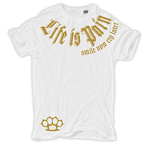 Life Is Pain Übergrößen Herren Tshirt Smile Now cry Later Gold Serie Größe 3XL - 8XL von Life Is Pain