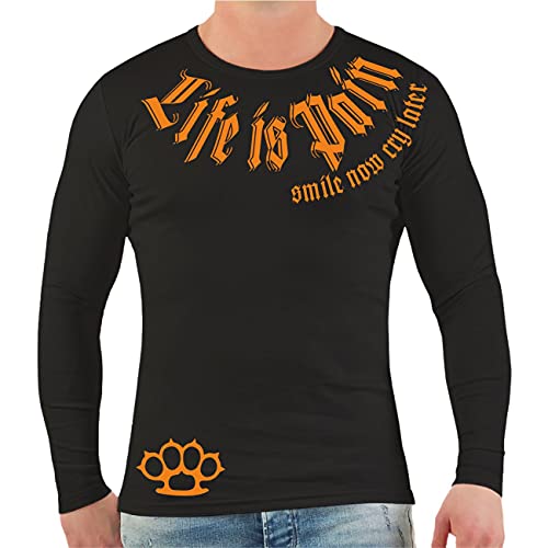 Männer und Herren Longsleeve Smile Now cry Later ORANGE Serie Größe S - 3XL von Life Is Pain