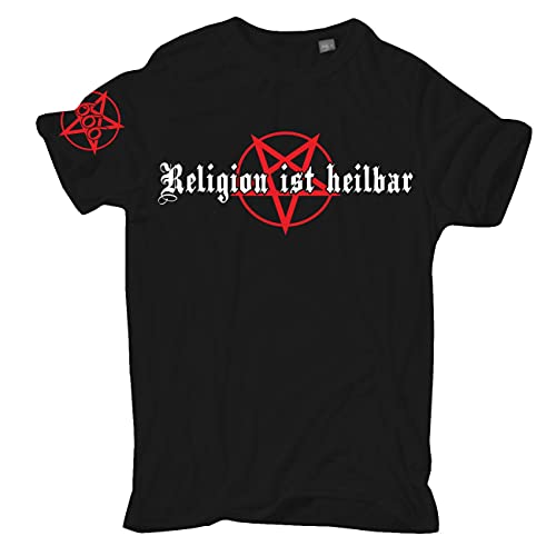 Herren Tshirt Religion ist heilbar mit 666 Pentagramm Größe S bis 5XL von Life Is Pain