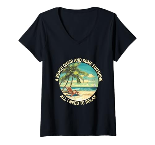 Damen Life Is Really Good Kokospalmen Retro Tropical Summer T-Shirt mit V-Ausschnitt Damen Life Is Really Good Kokospalmen Retro Tropical Summer T-Shirt mit V-Ausschnitt von Life Is Really Good Summer Beach Vacation Graphic