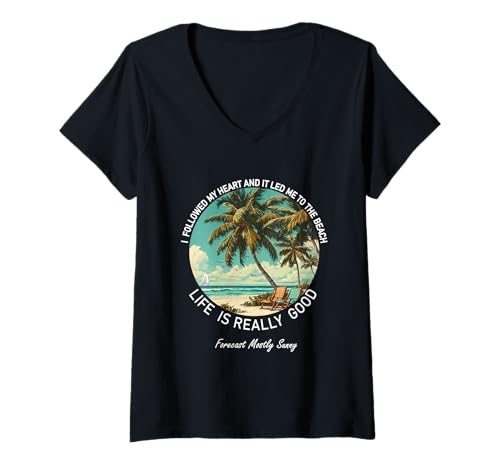 Damen Life is Really Good I Followed My Heart Summer Beach Grafik T-Shirt mit V-Ausschnitt von Life Is Really Good Summer Beach Vacation Graphic