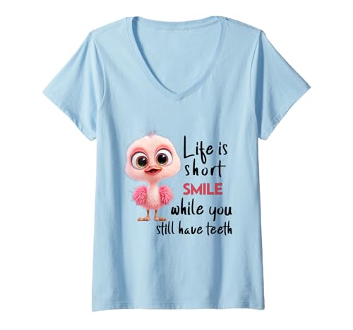 Damen Funny Motivational Life is Short Colorful Cute Bird Humor T-Shirt mit V-Ausschnitt Damen Funny Motivational Life is Short Colorful Cute Bird Humor T-Shirt mit V-Ausschnitt von Life Is Short While You Still Have Teeth