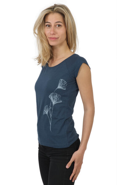 Life-Tree Bambus Shirt Fairwear für Damen "Ginkgo" in Charcoal Grau/Denim Blue von Life-Tree