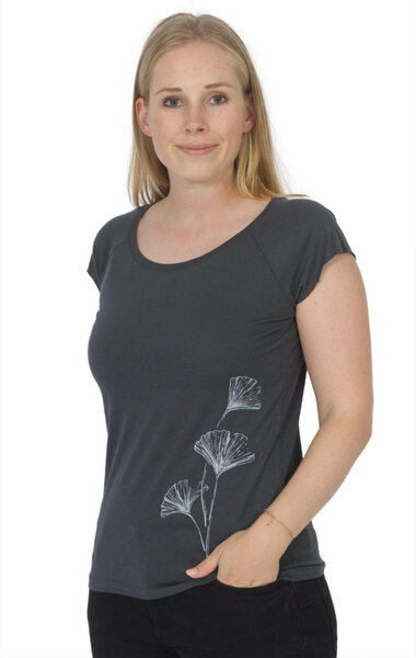 Life-Tree Bambus Shirt Fairwear für Damen "Ginkgo" in Charcoal Grau/Denim Blue von Life-Tree