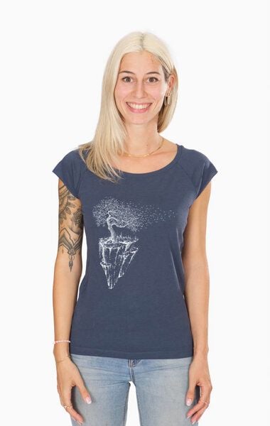 Life-Tree Bambus Shirt Fairwear für Damen "Maple Island" in Charcoal Grau/Denim Blue Life-Tree Bambus Shirt Fairwear für Damen "Maple Island" in Charcoal Grau/Denim Blue von Life-Tree
