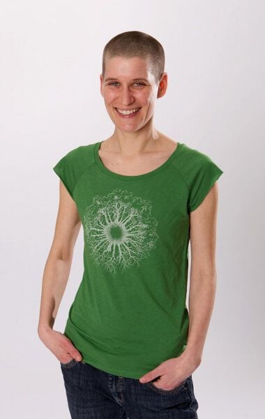 Life-Tree Bambus Shirt Fairwear für Damen "WoodenIris" in Denim Blue/Eggplant/Leaf Green von Life-Tree