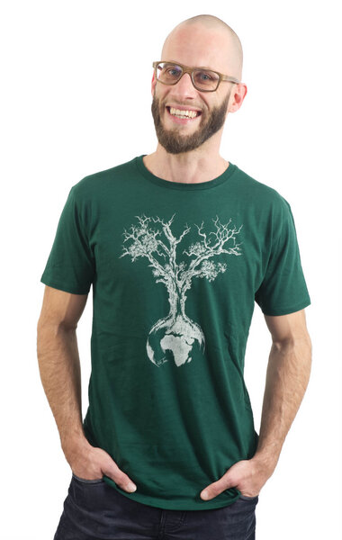 Life-Tree Ecovero Shirt Fairwear für Herren "Weltenbaum" in Bottle Green von Life-Tree