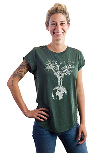Life Tree Fairwear Organic Shirt Women Stone Washed Green Weltenbaum aus 100% Bio-Baumwolle Größe S von Life Tree