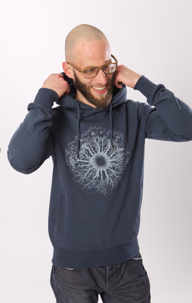 Life-Tree Hoodie aus Biobaumwolle Fairwear "WoodenIris" in Burgund Rot/ Dark Blue von Life-Tree