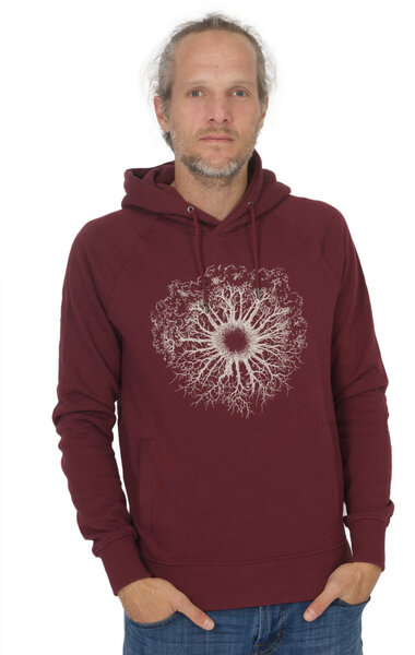 Life-Tree Hoodie aus Biobaumwolle Fairwear "WoodenIris" in Burgund Rot/ Dark Blue von Life-Tree