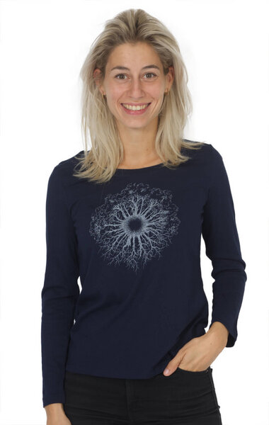 Life-Tree Longsleeve aus Biobaumwolle Fairwear für Damen "WoodenIris" in Denim Blau von Life-Tree