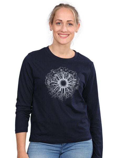 Life-Tree Longsleeve aus Biobaumwolle Fairwear für Damen "WoodenIris" in Navy Blau von Life-Tree